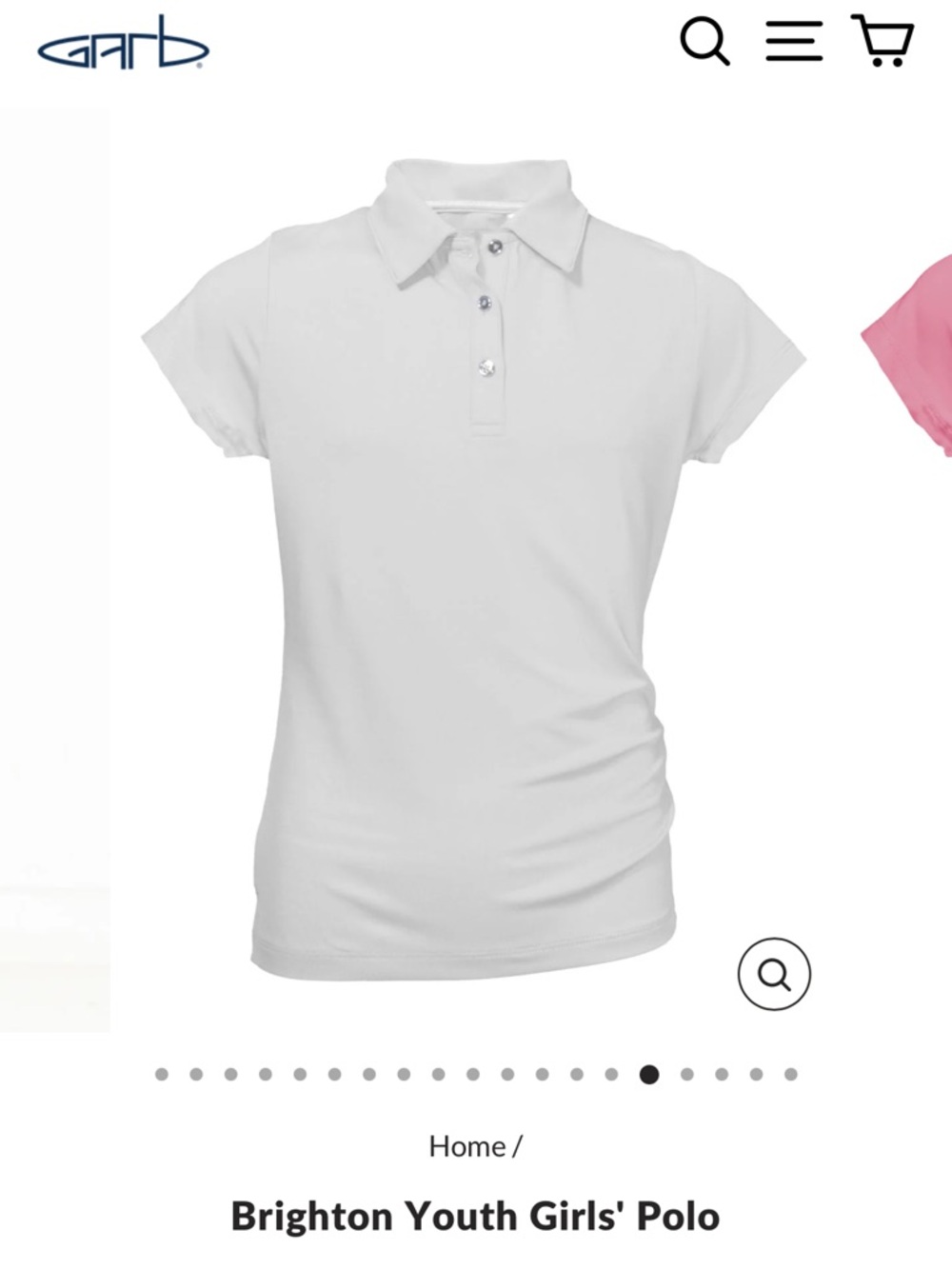 Garb golf/tennis Brighton white polo shirt girls 13-14 teen